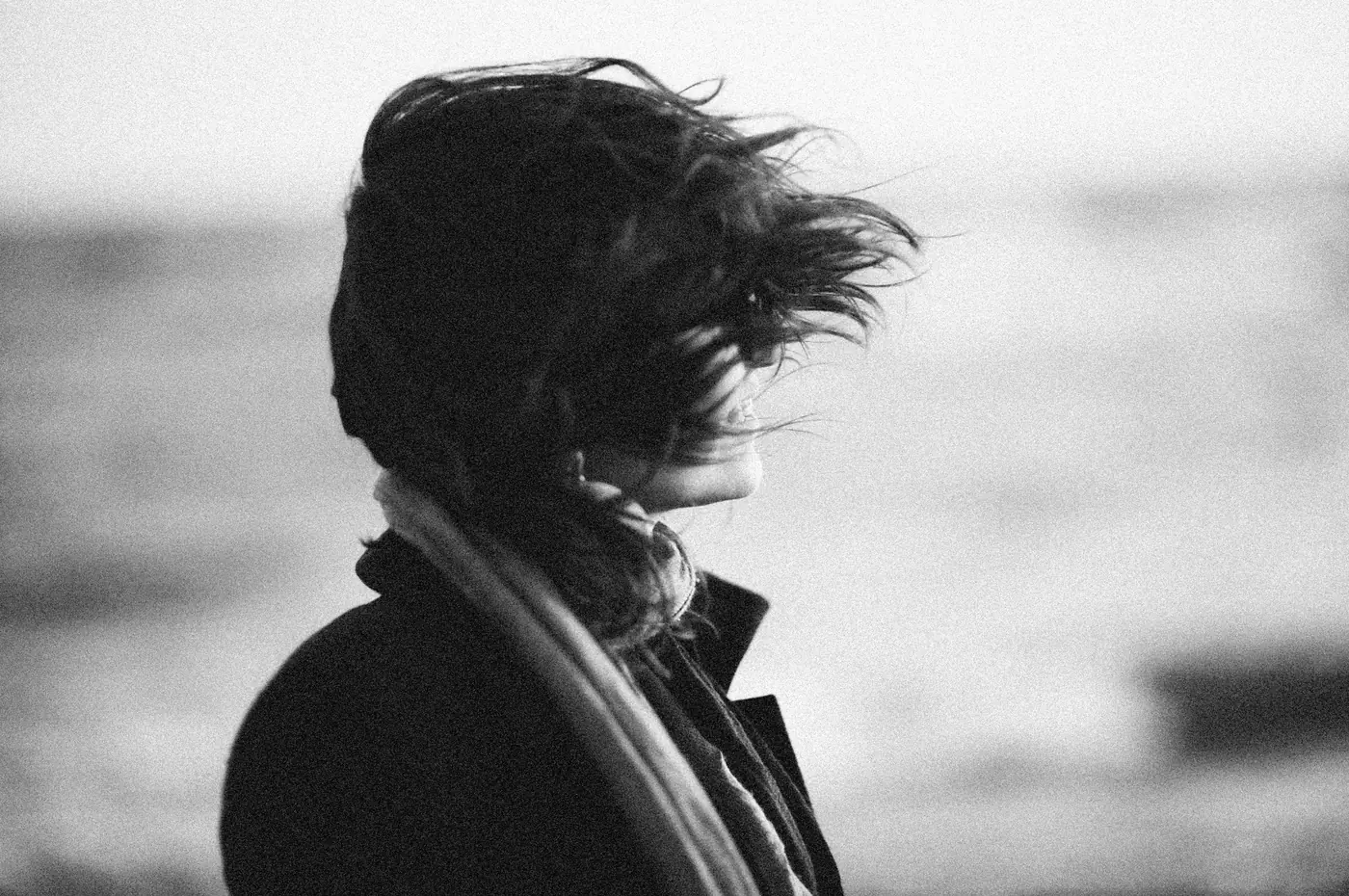 Person outdoors in the wind